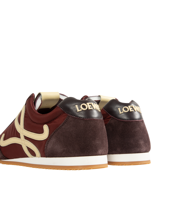 Image 3 of 5 - BROWN - LOEWE Ballet Runner 2.0 Sneaker in suede and nylon featuring an asymmetrical toe shape, a sock-like internal structure, a lightweight rubber outsole that extends to the toe cap, 20mm heel, L monogram at the side, embossed Anagram on the tongue and injected rubber LOEWE on the calfskin heel tab. Nylon/suede. Made in Italy.