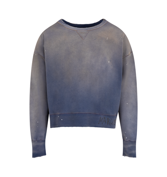 Image 1 of 2 - BLUE - MAISON MARGIELA Sweatshirt featuring paint splatter detail, long sleeves, crew neck and ribbed cuffs and hem. 100% cotton.