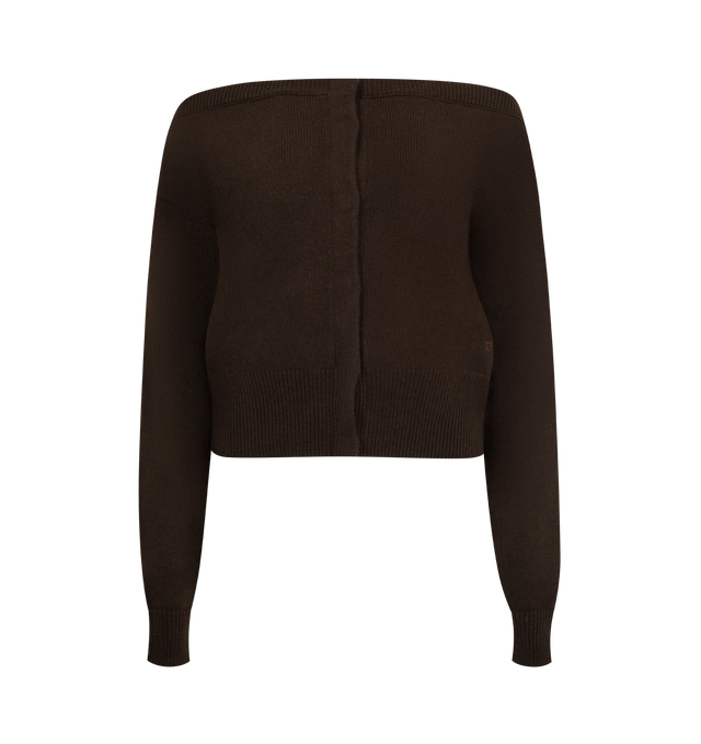 Image 1 of 2 - BROWN - TOM FORD Open Neck Cardigan featuring shrunken fit, crafted in pure 5 gauge cashmere, discreet tonal embroidery and Mother of Pearl button closure. 100% cashmere. Made in Italy.