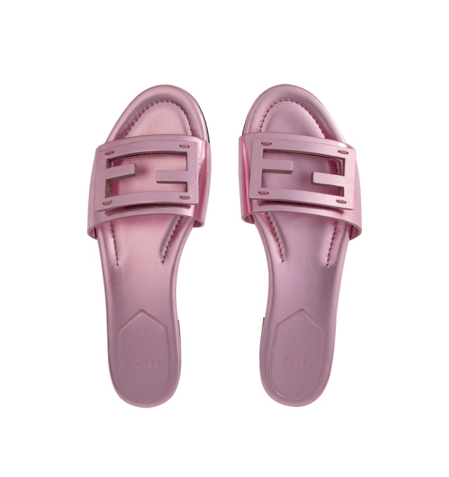 Image 4 of 4 - PINK - FENDI Wide Band Slides are embellished with FF baguette motif. Made in Italy.
