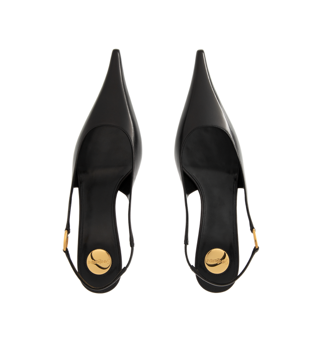Image 4 of 4 - BLACK - SAINT LAURENT Vendome Slingback Pumps in smooth leather featuring a pointed toe, kitten heel, elasticized slingback strap with SAINT LAURENT engraved link, round saint laurent-engraved metal plaque on the insole and leather sole. 2 inch heel. Lambskin. Made in Italy.
