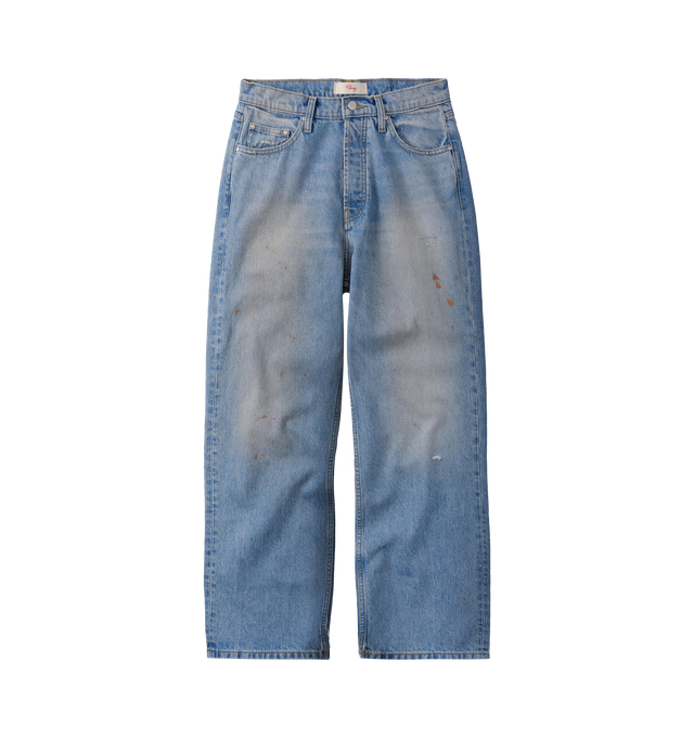 Image 1 of 8 - BLUE - Cherry LA Men's Wide Leg 5 Pocket Jeans are crafted from cotton denim and features a wide-leg silhouette with classic five-pocket construction. Designed with branded nickel hardware and a signature suede logo patch at the back, this everyday style combines relaxed proportions with timeless denim detailing. Main Material: Cotton Denim. Made in Los Angeles, California.