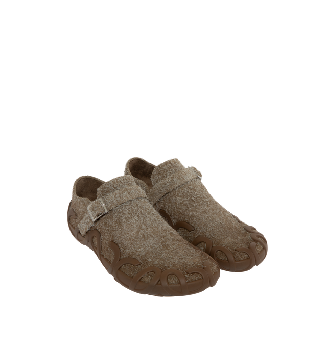 Image 2 of 6 - GREEN - Loewe Men's Loafer in brushed suede featuring a branded metal buckle, internal fussbet and an injected rubber sole with a LOEWE L signature around the edges.10mm heel. Main material: Brushed Suede. Made in Portugal.