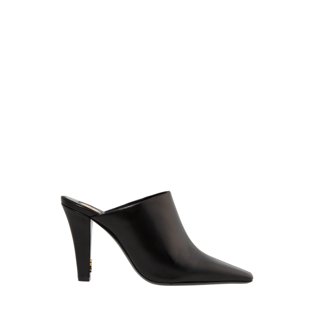 Image 1 of 4 - BLACK - Saint Laurent Heeled Mule with lambskin upper, leather lining, footbed and sole. Slip-on style feauturing square toe and 3.7 inch heel. Made in Italy.