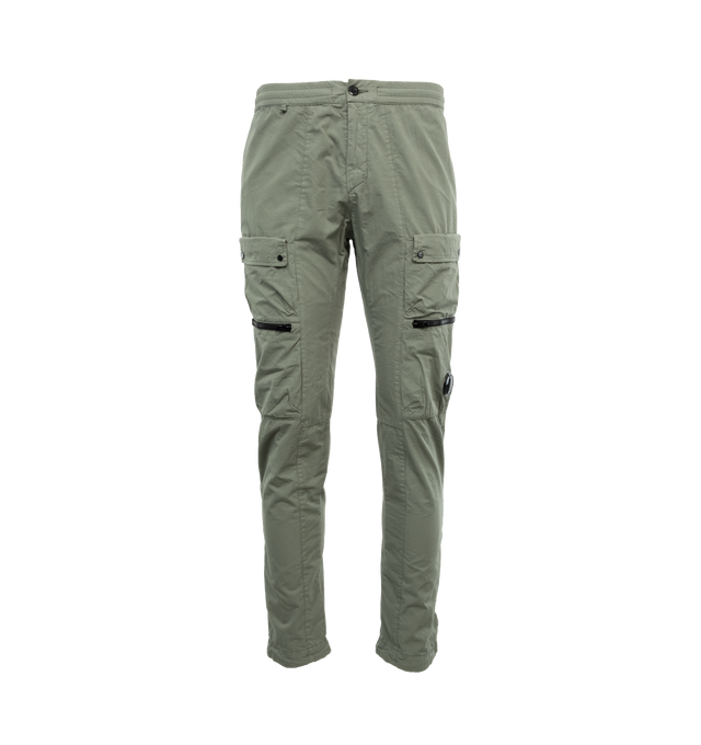 Image 1 of 4 - GREEN - C.P. COMPANY Microreps Cargo Track Pants featuring zip fly and button fastening, slant pockets, secure utility pockets at front and back welt pockets. 100% cotton. 