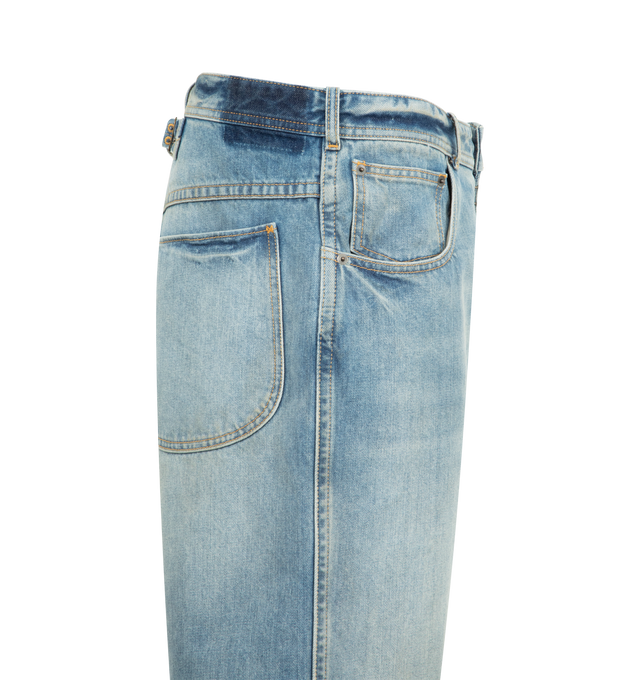Image 3 of 3 - BLUE - MAISON MARGIELA Straight-Leg Cropped Jeans featuring full-length wide-leg fit, raw cut hems, five-pocket styling, waistband adjuster at the back, zip and button closure at the front and four stitches at the back. 100% cotton. Made in Italy.