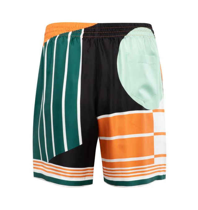 Image 2 of 3 - MULTI - CASABLANCA Silk Shorts featuring all over geometric print, elasticated drawstring waistband and rear patch pocket. 100% silk. 