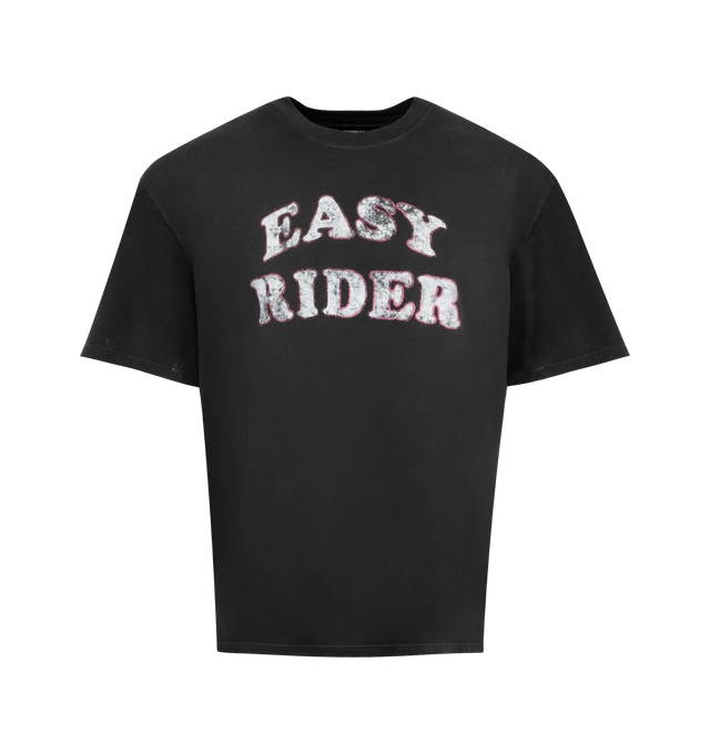Image 1 of 2 - BLACK - NAHMIAS Easy Rider Boxy T-shirt featuring short sleeves, crew neck, boxy fit, screen printed graphic on front and natural faded vintage apperance. 100% cotton.