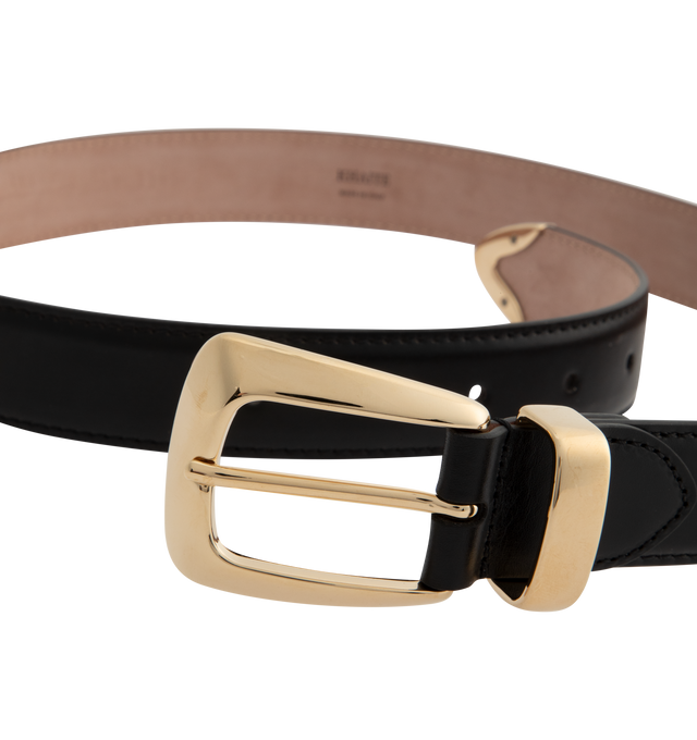 Image 2 of 2 - BLACK - KHAITE Benny Belt featuring a refined and versatile belt made memorable by jewelry-like hardware and a boldly formed buckle, loop, and tip in gold-plated brass. 100% calfskin. Made in Italy.