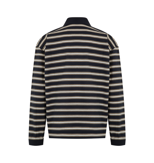 Image 2 of 2 - MULTI - Bottega Veneta Mens Striped Polo Sweater is crafted from premium cotton knit. Features a relaxed fit, long sleeves, ribbed collar and cuffs, button placket, chest pocket, and all-over striped pattern. Main Material: 100% Cotton. Made in Italy