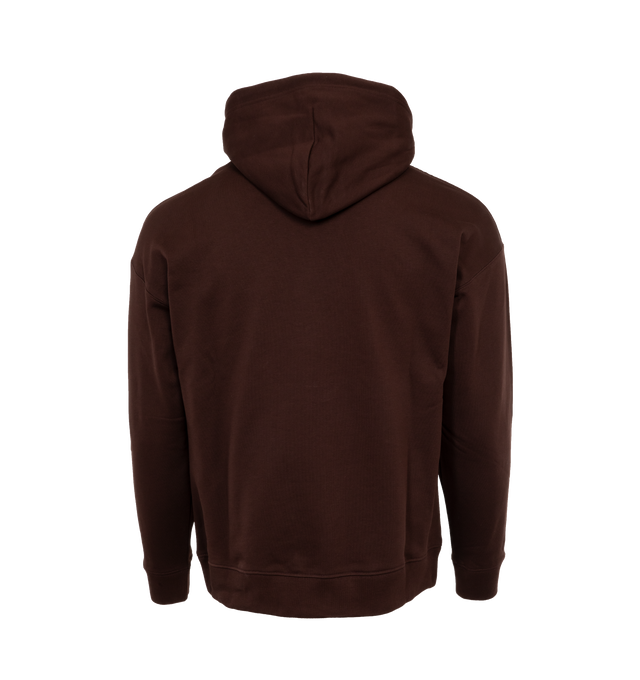 Image 2 of 3 - BROWN - LOEWE Relaxed Fit Hoodie featuring relaxed fit, regular length, LOEWE Anagram embossed leather patch pocket at the chest, hooded collar, drawstring with LOEWE embossed tab and ribbed cuffs and hem. 100% cotton.  