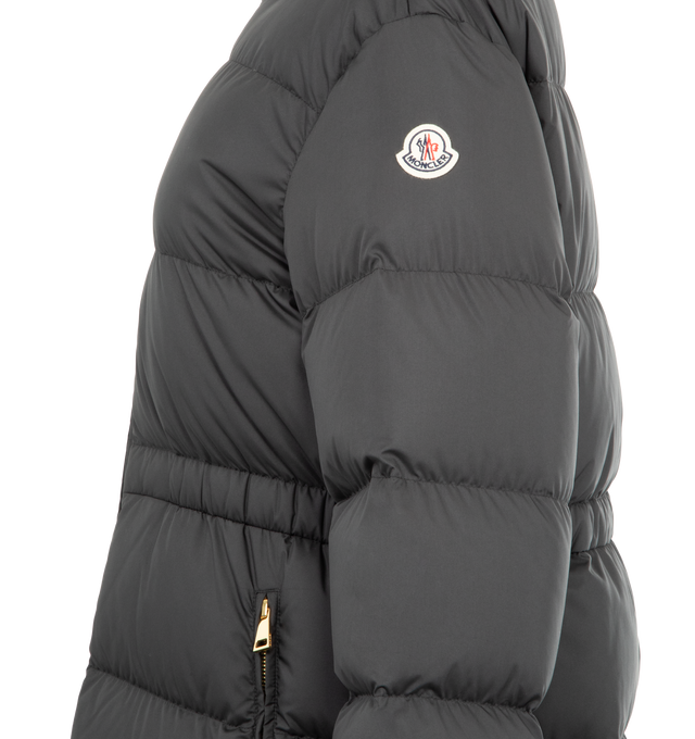 Image 3 of 3 - BLACK - MONCLER Brossette Short Down Jacket featuring recycled polyester lining, down-filled, zipper closure, zipped pockets and elastic waistband and cuffs. 100% polyester. Padding: 90% down, 10% feather.