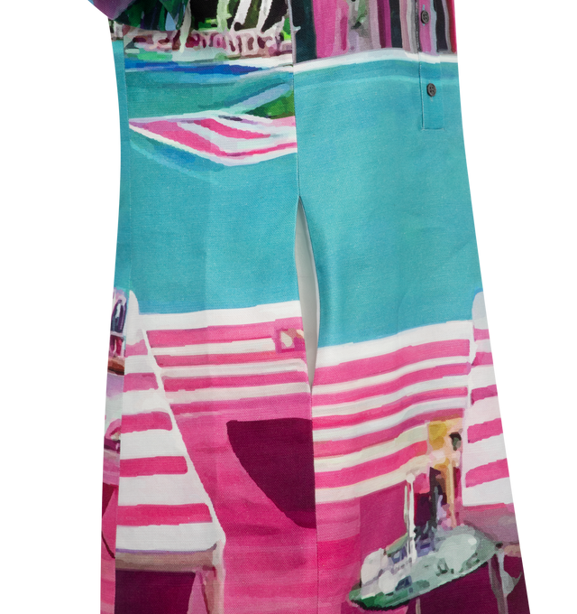 Image 3 of 3 - MULTI - LIBERTINE Poolside Preppy Dress featuring slim fit, front button closure, short sleeves, collar and graphic throughout. 56% cotton, 44% linen. Made in USA.