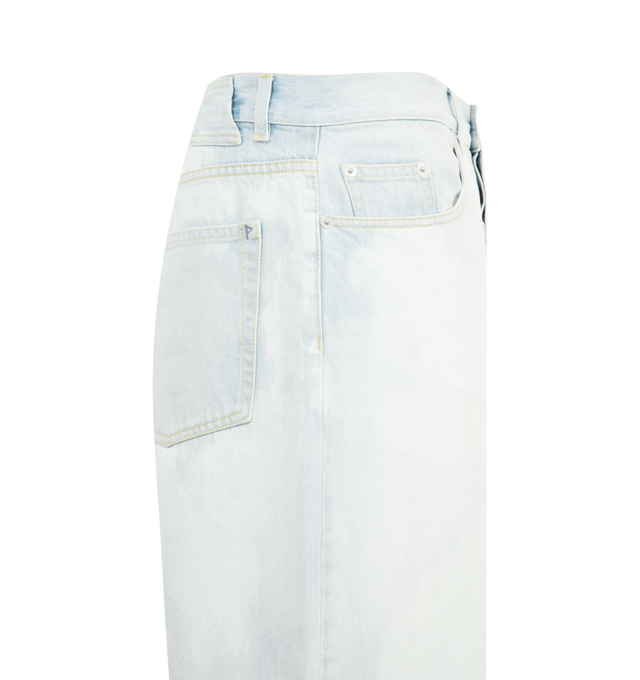 Image 3 of 3 - BLUE - LE PERE Wide Leg Denim featuring a cloud-like wash that mimics a painted sky, cut in a contemporary wide-leg fit, five-pocket style, button zip closure and belt loops on waist. Made in Italy.