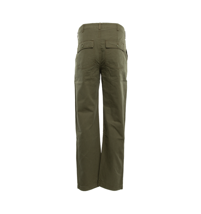 Image 3 of 3 - GREEN - NOAH Pleated Fatigue Pants featuring patch pockets on front with pleat, zip-fly and button-closure and patch flap pockets with button-closure on back. 100% cotton Japanese twill. Made in Portugal.  