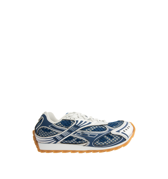 Image 1 of 5 - BLUE - Bottega Veneta Sneakers featuring mechanical textile upper, rubber sole, lace-up front, padded collar and tongue with Bottega Venneta logo detail at tongue. Made in Italy.