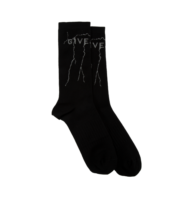 Image 1 of 2 - BLACK - GIVENCHY SOCKS featuring ribbed knit cotton and GIVENCHY signature on the leg. 100% cotton. 