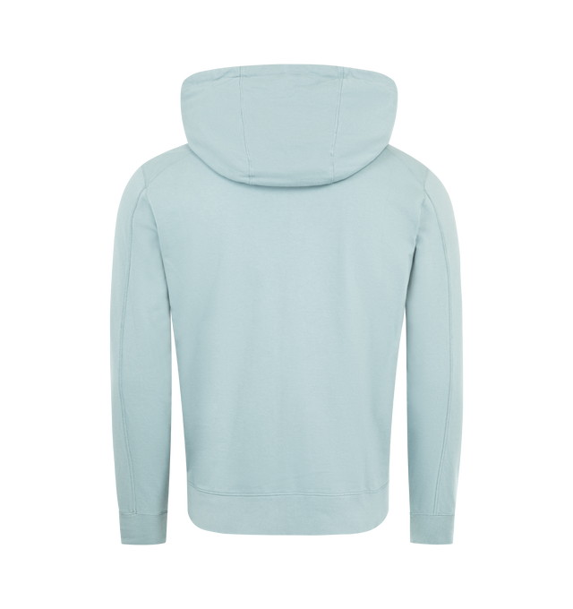 Image 2 of 3 - BLUE - C.P. COMPANY Light Fleece Zip Hooded Lens Sweatshirt featuring adjustable drawstring hood, full zip fastening, lens detail, kangaroo pocket, ribbed cuffs and hem, garment dyed and regular fit. 100% cotton. Made in Italy.