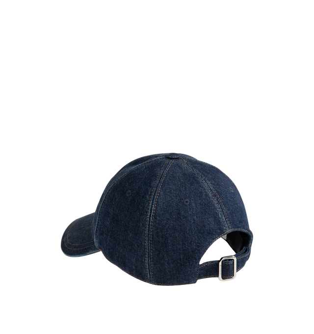 Image 2 of 2 - BLUE - GIVENCHY Curved Logo Cap in denim featuring curved brim, embroidered GIVENCHY signature, contrasting stitchings and tab with GIVENCHY-engraved metal buckle on the back. 100% cotton. Made in Italy.