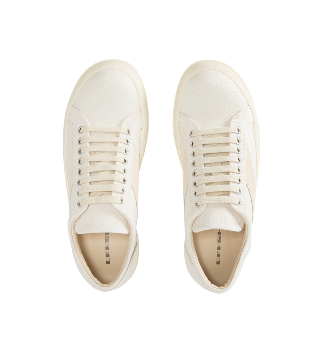 Image 5 of 5 - WHITE - DRKSHDW Vintage Sneaks Sneakers featuring low-top, padded collar, lace up closure, twill lining, treaded rubber sole and contrast stitching. Upper: textile. Sole: rubber. Made in Italy.