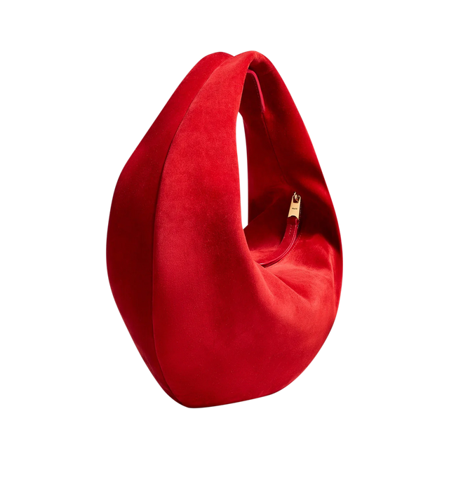 Image 4 of 5 - RED - Khaite Olivia slouchy zip-top hobo bag in velvety suede. With integrated strap to wear over the shoulder or carry by hand. Signature hardware at zipper pull. Suede (100% kid leather). Made in Italy.