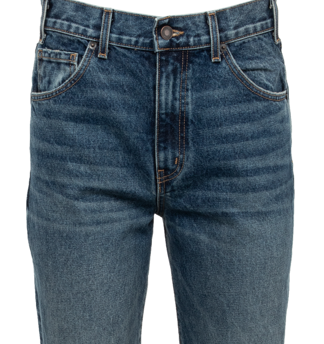 Image 3 of 3 - BLUE - NILI LOTAN Joan Jeans are a 5-pocket style with elongated hem, crosshatch denim, and straight leg. 100% cotton.  