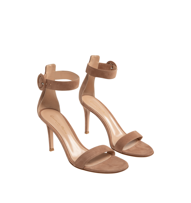 Image 2 of 4 - BROWN - GIANVITO ROSSI Portofino Sandal featuring ankle strap with buckle closure and round toe. 85mm/ 3.5 inches. Suede.