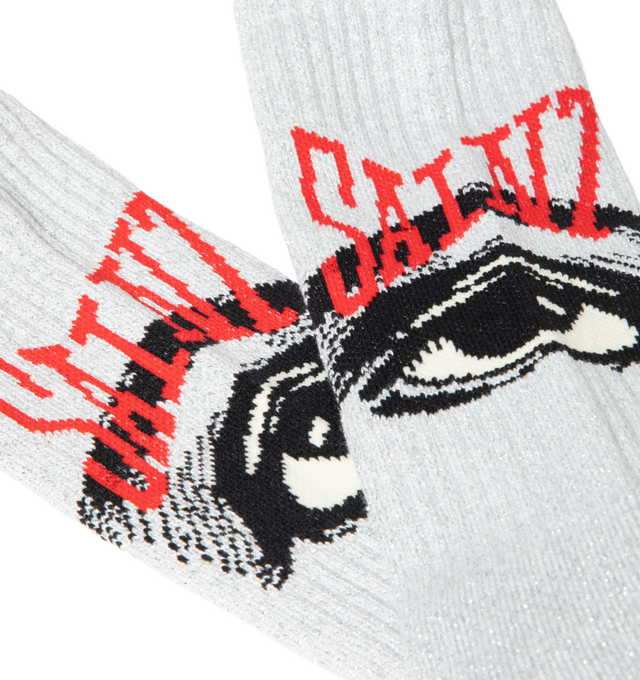 Image 3 of 3 - GREY - Saint Michael Mens Socks are crafted from a durable cotton-blend knit. Feature ribbed detailing, stitched branding and imagery, and a comfortable stretch fit. Main Material: Cotton, Polyester, Nylon, and Elastane Blend. Made in the USA.