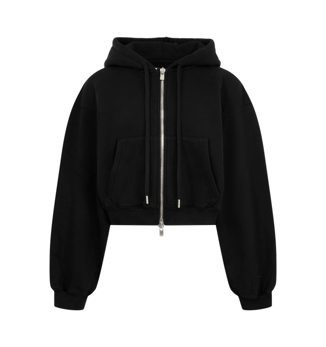 Image 1 of 2 - BLACK - Radh Women's The Augustine Hoodie is crafted from washed organic cotton and features a softly rounded, cropped silhouette inspired by the brand's signature Scott Hoodie. Designed with sculptural detailing, this designer hoodie is finished with a two-way zip closure, a drawcord hood for an adjustable fit, and Radh emblem embroidery at the sleeve edge. Main Material: Organic Cotton.