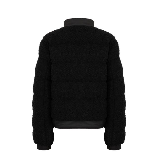 Image 2 of 3 - BLACK - MONCLER Blandy Wool Blend Boucl Short Down Jacket featuring wool blend boucl, longue saison lining, micro gabardine collar, front and cuffs, down-filled, pockets with snap button closure and leather logo patch. 41% acrylic, 35% wool, 24% polyester. Lining: 100% polyamide/nylon. Padding: 90% down, 10% feather. Made in Romania.