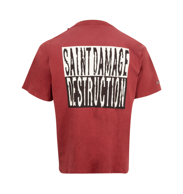 Image 2 of 2 - RED - SAINT MICHAEL Saint Tee featuring crew neck, short sleeves, relaxed fit and graphic print on front and back. 100% cotton.