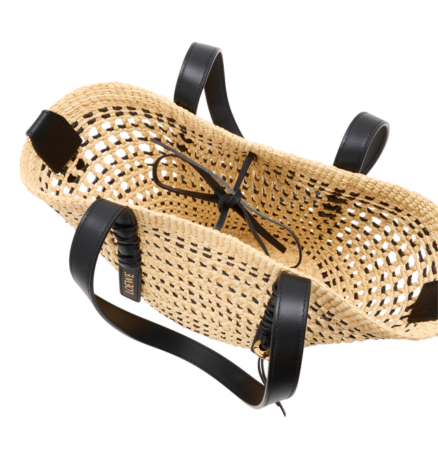 Image 4 of 5 - NEUTRAL - LOEWE PAULA'S IBIZA Small Braid Basket Bag in iraca palm and calfskin featuring shoulder carry, calfskin tie closure, unlined, removable Anagram Pebble dice and gold embossed LOEWE. Iraca palm/calf. 18 cm x 36 cm x 13 cm. Made in Spain.