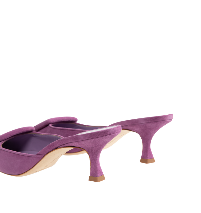 Image 3 of 4 - PURPLE - MANOLO BLAHNIK Maysale Suede Pointed Mules featuring suede buckle and kitten heel. 50mm. 100% leather. Made in Italy.