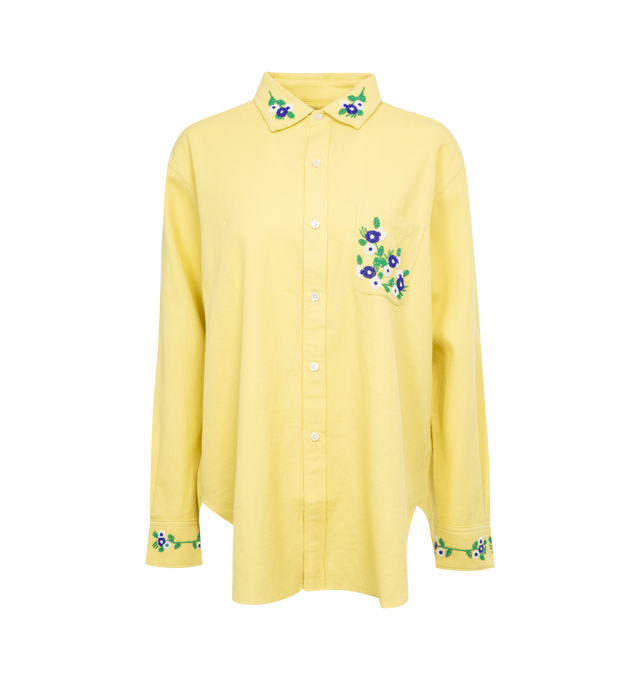 Image 1 of 4 - YELLOW - BODE Beaded Chicory Shirt featuring beaded floral pattern on the collar and the front pockets and button front closure. 100% cotton. Made in India. 