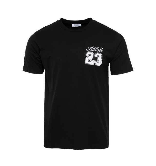 Image 1 of 8 - BLACK - OFF-WHITE 23 Logo Tee featuring embroidered logo, slim fit, crew neck, short sleeves and straight hem. 100% cotton.  