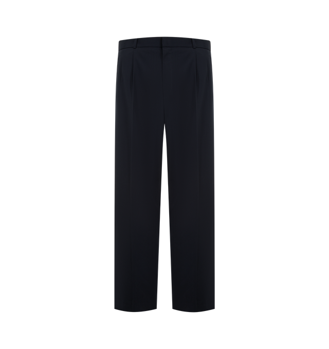 Image 1 of 3 - NAVY - THE ROW Tarek Pant featuring mid-rise tailored trousers in virgin wool with a straight leg, front double pleats and side welt pockets. 100% virgin wool. Made in Italy.