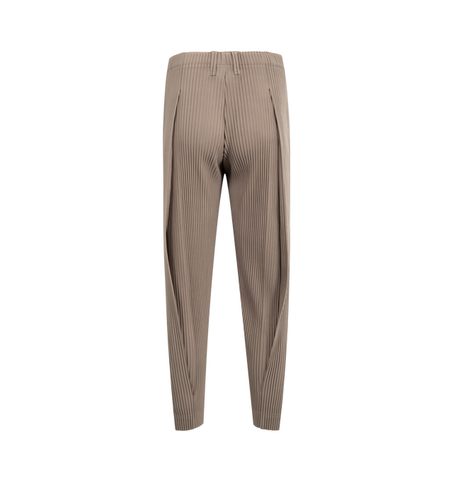 Image 2 of 3 - BROWN - ISSEY MIYAKE Tailored Pleats Pants featuring elastic waist, belt loops, tapered leg, side pockets and pleated throughout. 100% polyester.