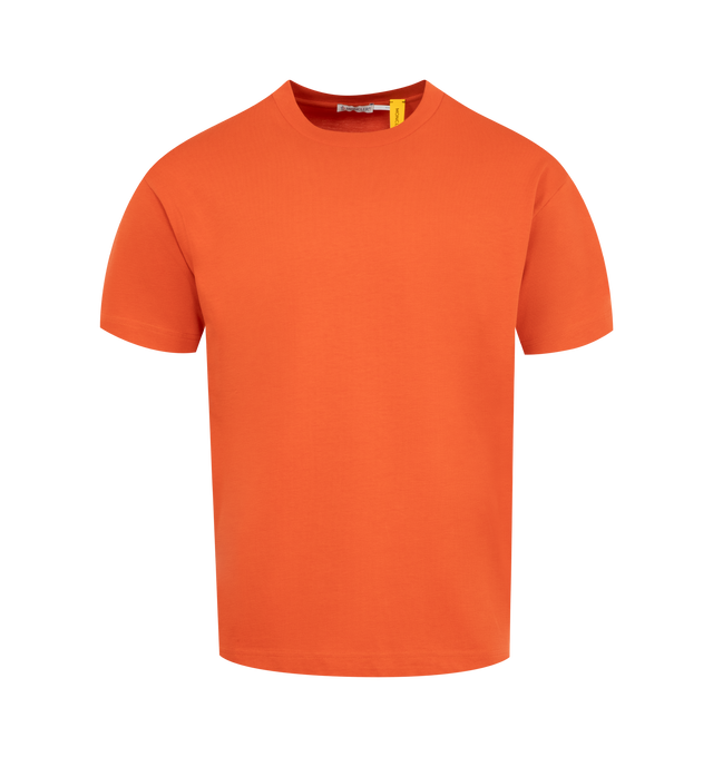 Image 1 of 2 - ORANGE - Moncler x Gilga Farm Designed by Donald Glover Cotton T-Shirt featuring heavy cotton jersey, ribbed crew neck, short sleeves, printed logo motif and logo patch. 100% cotton. Made in Turkey.