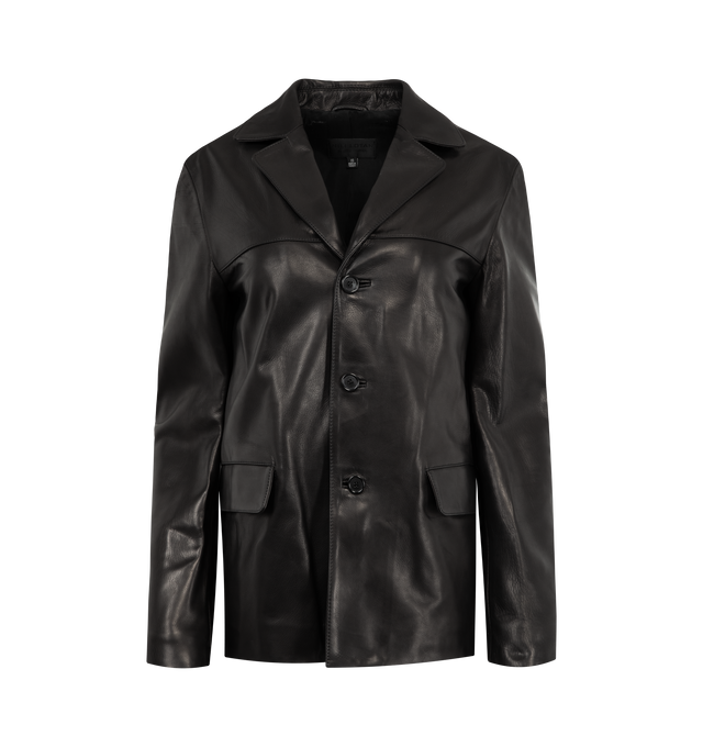 Image 1 of 3 - BLACK - NILI LOTAN Tristan Leather Jacket featuring notched lapel, button front closure, front flap pockets and long sleeves. 100% calfskin.