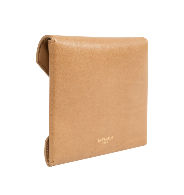Image 2 of 3 - BROWN - SAINT LAURENT Letter Passport Case in leather featuring passport holder decorated with the SAINT LAURENT PARIS signature, leather lining, bronze-tone hardware and snap-button closure. 6.1" x 4.5" x 0.2". Calfskin. Made in Italy.