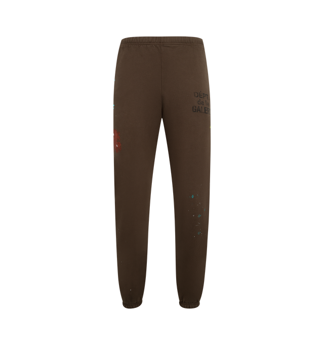 Image 1 of 3 - BROWN - GALLERY DEPT. GD French Logo Sweatpant featuring sweatpant joggers, side seam pockets, elasticized waistband with inner drawstring and FRENCH logotype at the hip. 100% cotton. Made in USA.