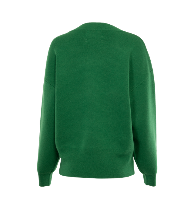 Image 2 of 3 - GREEN - EXTREME CASHMERE Lana Sweater featuring voluminous sleeves, ribbed V-neck, drop shoulder, long sleeves, ribbed cuffs and hem and signature embroidered-detail to the cuff. 100% cashmere. 