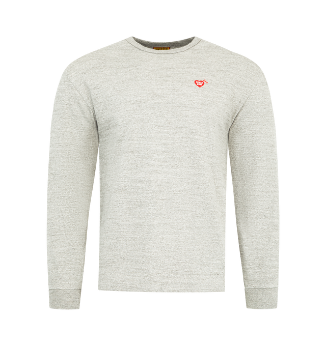 Image 1 of 2 - GREY - HUMAN MADE Graphic L/S T-Shirt #2 featuring standard long sleeve T-shirt, Heart logo patch on the left chest, an animal graphic on the back and crewneck. 100% cotton.