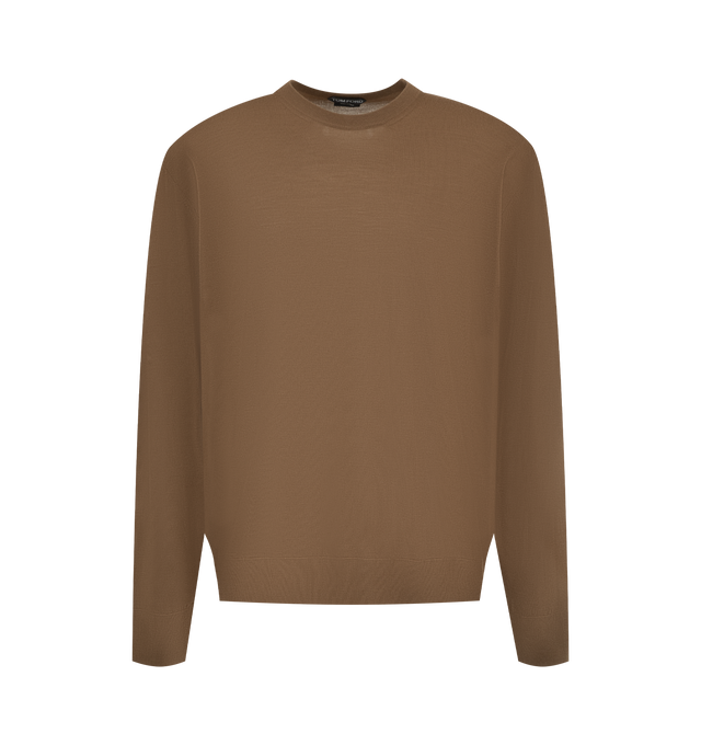 Image 1 of 2 - BROWN - TOM FORD Ultrafine Merino Oversized Crew Neck featuring regular fit, crewneck, long sleeves and ribbed trims. 100% merino wool. Made in Italy.