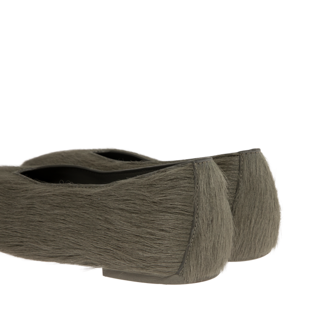 Image 3 of 4 - GREEN - Rick Owens Womens Ballerina Flats are crafted from cow hair & leather matreials with a square-toe silhouette. Feature a flat slip-on design, calf leather lining and insole, leather outsole with thermoplastic polyurethane detail, and genuine python upper with a naturally bleached finish. Upper: 100% Cow Hair ; Lining: 100% Calf Leather; Insole: 100% Calf Leather; Sole: 100% Cow Leather; Sole Detail: 100% Thermoplastic Polyurethane. Made in Italy.