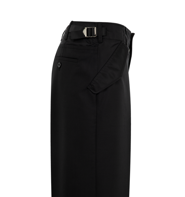 Image 3 of 3 - BLACK - SACAI Suiting Mix Pant featuring wide leg, side pockets, back welt pockets with button and adjustable waist.