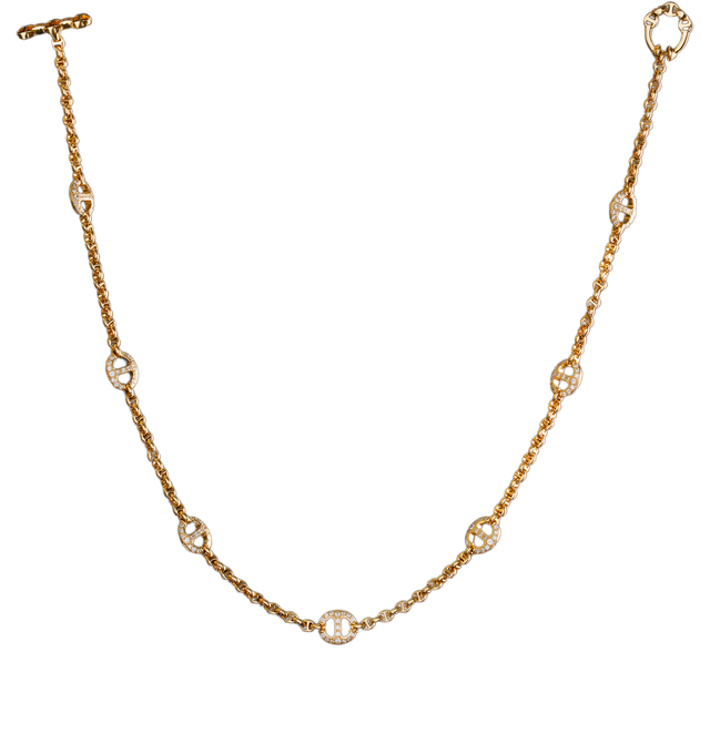 Image 1 of 1 - GOLD - Hoorsenbuhs Diamond by the Yard Necklace is crafted from 18K yellow gold and features a 16" Micro Open-Link chain with seven 10 mm white diamond stations and the brands signature tri-link loop and toggle closure. Length: 16". For personal consultation and detailed information about jewelry, please contact our dedicated stylist team at personalshopping@hirshleifers.com.This item may be restricted for online purchase to international clients. For assistance purchasing this item please
