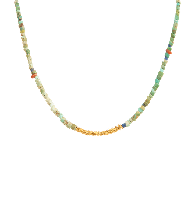 Image 1 of 1 - GOLD - ELI HALILI Beaded Necklace featuring vibrant turquoise beads accented with a row of 22K-yellow-gold discs and S-clasp. Length, about 23". Made in USA. Hirshleifers offers a range of initial pieces from this collection in-store. For personal consultation and detailed information about jewelry, please contact our dedicated stylist team at personalshopping@hirshleifers.com.