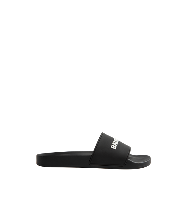 Image 1 of 4 - BLACK - BALENCIAGA rubber pool slides with contrast logotype, molded footbed and rubber sole. Made in Italy.