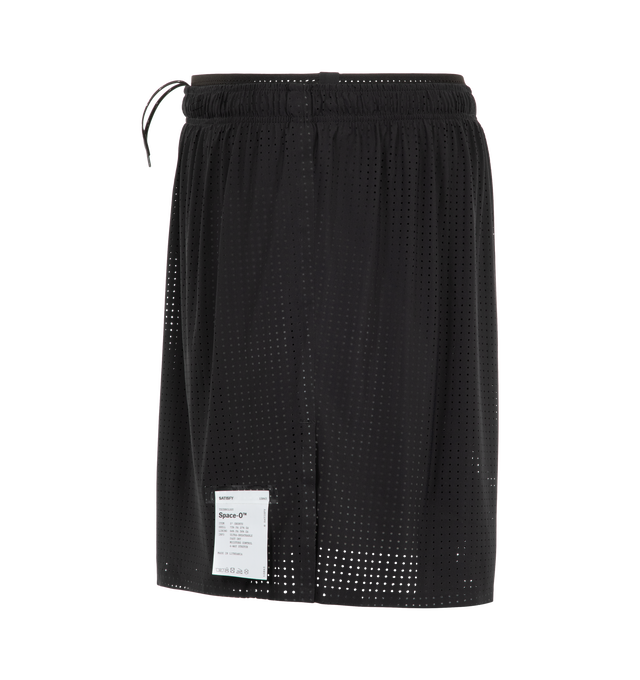 Image 3 of 3 - BLACK - Satisfy Men's Space-O 5" Shorts are crafted from Italian Space-O micro jersey and feature precision-punched perforations for lightweight breathability. Designed with four-way stretch for unrestricted movement, the performance silhouette is engineered for long-distance efforts and everyday training. Functional details include a sweat-resistant hidden phone pocket, double waistband with internal drawcords, a mini S-Carabiner for keys, and reflective logo detailing. Main Material: Space